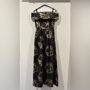 Nicole Miller Strapless Black and Gold Floral Dress